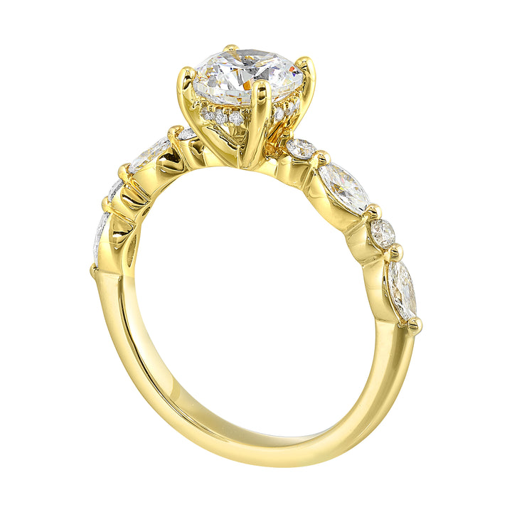 14Kt Yellow Semi Mount 1/2Ctw For 1Ct Round Center