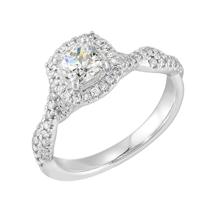 14Kt White Semi Mount 1/3Ctw For 1Ctw Cushion Center