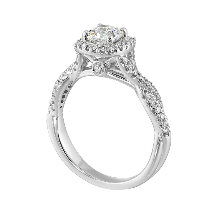 14Kt White Semi Mount 1/3Ctw For 1Ctw Cushion Center