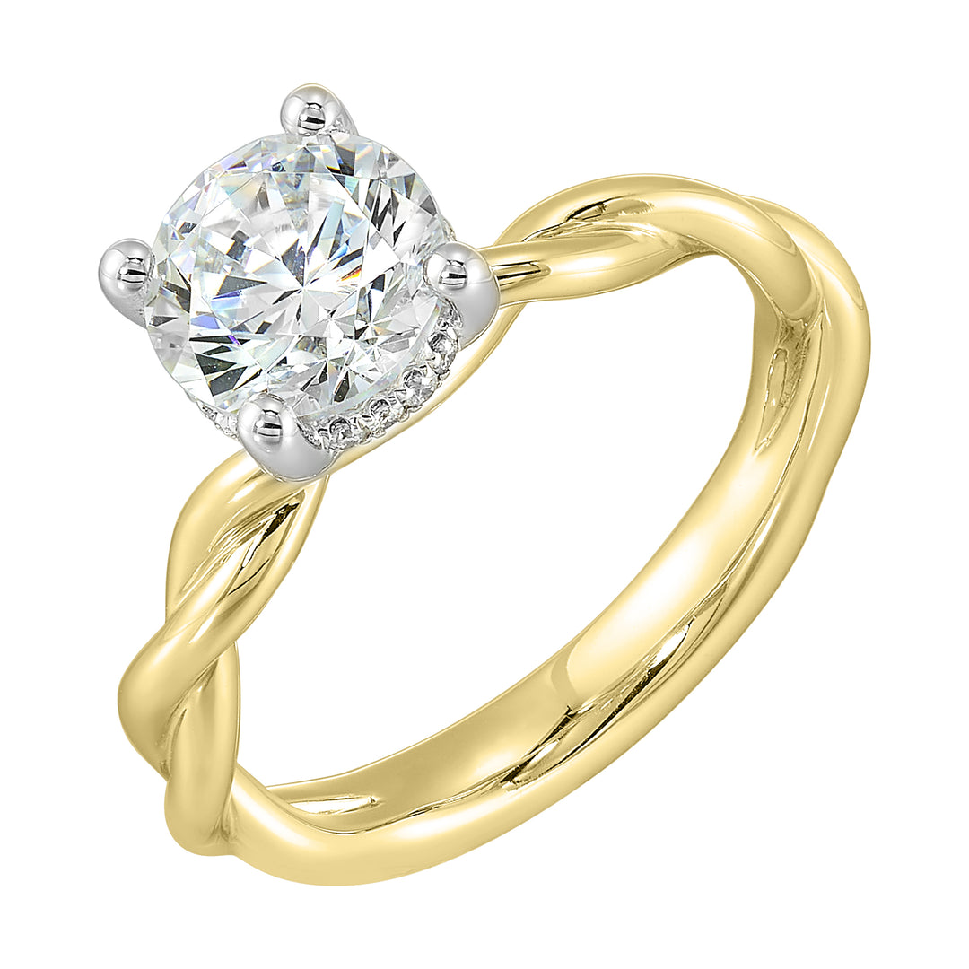 14Kt White Yellow Semi Mount 1/20Ctw For 1 1/2Ct Round Center