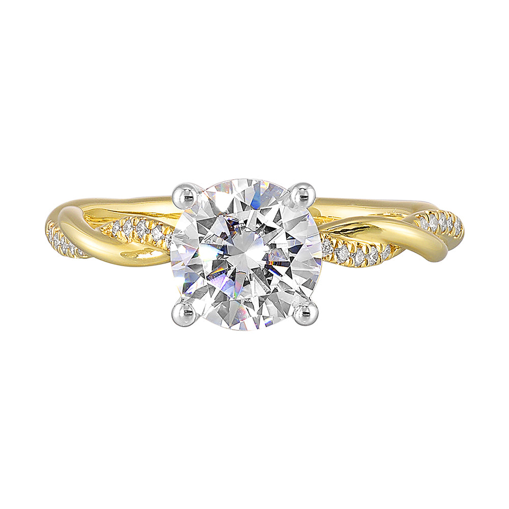 14Kt White Yellow Semi Mount 1/8Ctw For 1Ct Round Center