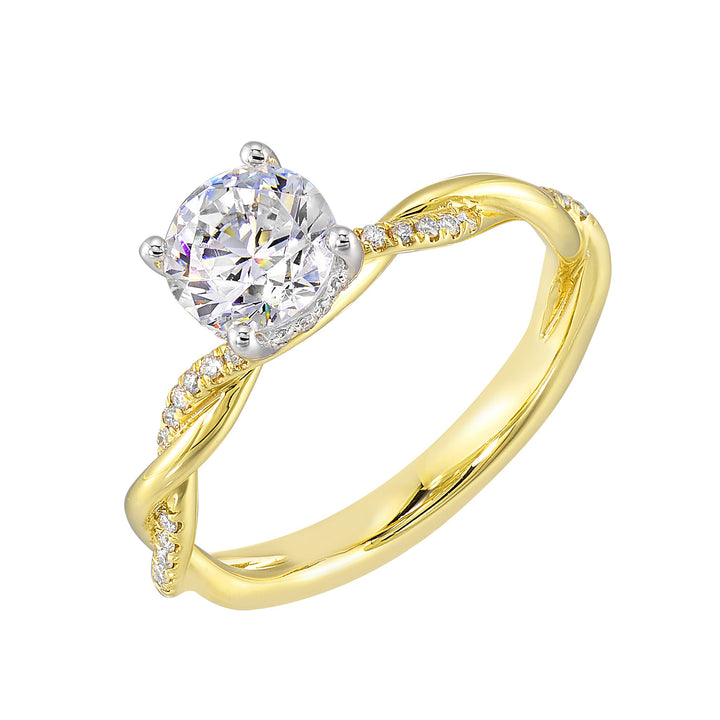 14Kt White Yellow Semi Mount 1/8Ctw For 1Ct Round Center