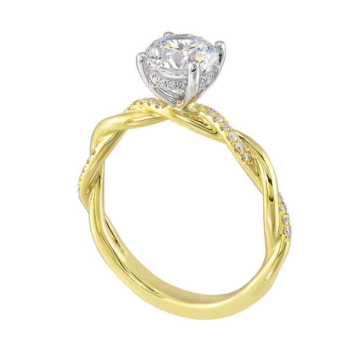 14Kt White Yellow Semi Mount 1/8Ctw For 1Ct Round Center