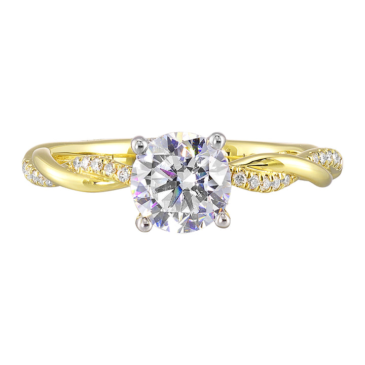 14Kt White Yellow Semi Mount 1/10Ctw For 1 1/2Ctw Round Center