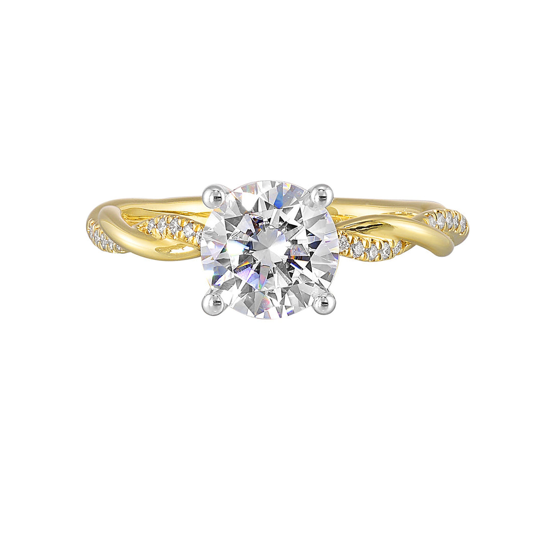 14Kt White Yellow Semi Mount 1/7Ctw For 2Ct Round Center