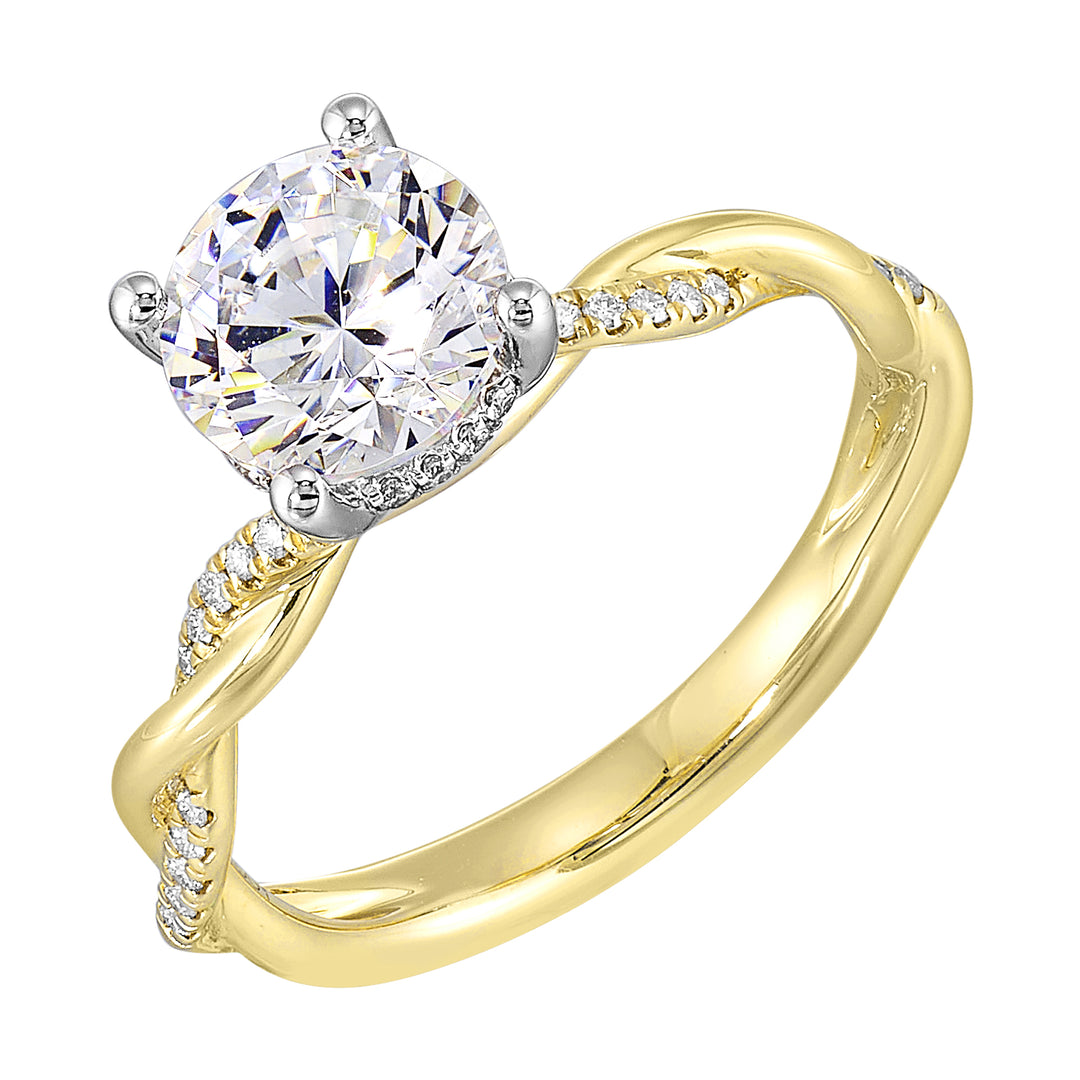 14Kt White Yellow Semi Mount 1/7Ctw For 2Ct Round Center