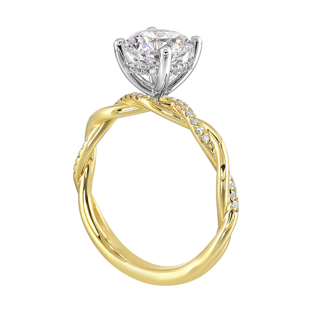 14Kt White Yellow Semi Mount 1/7Ctw For 2Ct Round Center