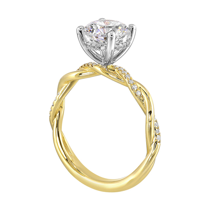 14Kt White Yellow Semi Mount 1/7Ctw For 2Ct Round Center