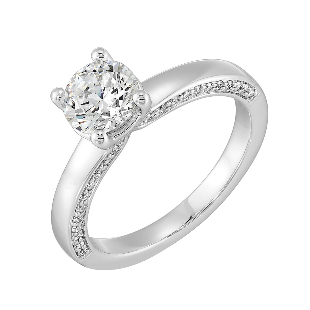 14Kt White Semi Mount 1/4Ctw For 1Ct Round Center