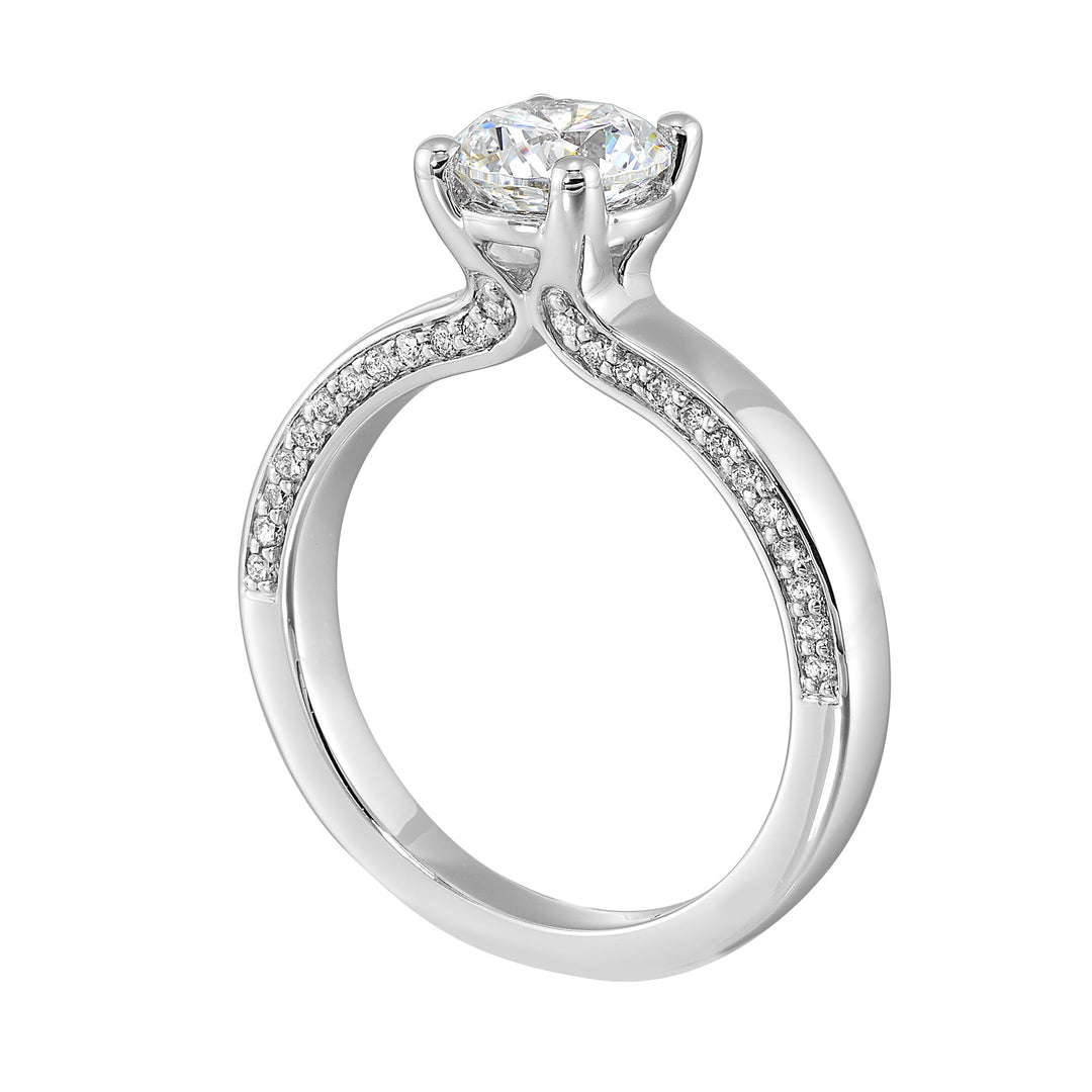 14Kt White Semi Mount 1/4Ctw For 1Ct Round Center