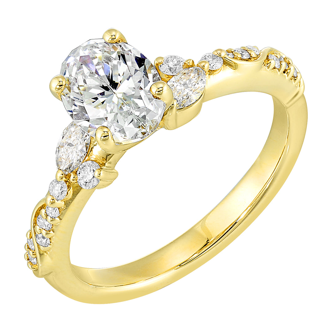 14Kt Yellow Semi Mount 1/3Ctw For 2Ct Oval Center