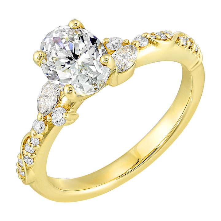 14Kt Yellow Semi Mount 1/3Ctw For 2Ct Oval Center