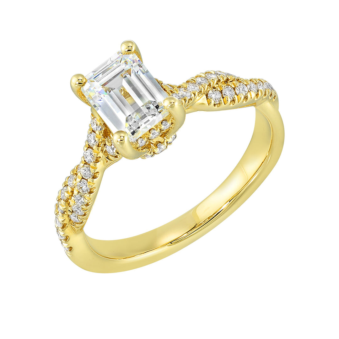 14Kt Yellow Semi Mount 1/3Ctw For 1 1/2Ctw Emerald Cut Center