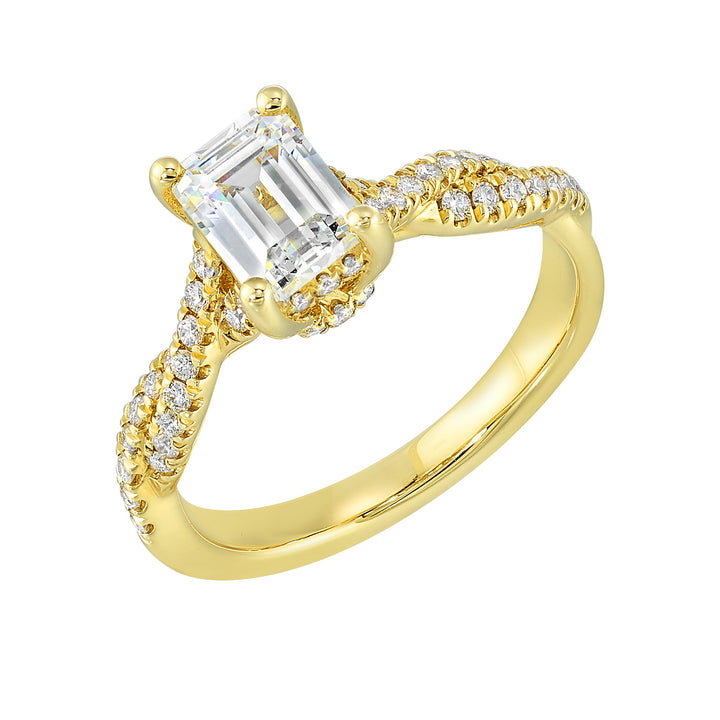 14Kt Yellow Semi Mount 1/3Ctw For 1 1/2Ctw Emerald Cut Center