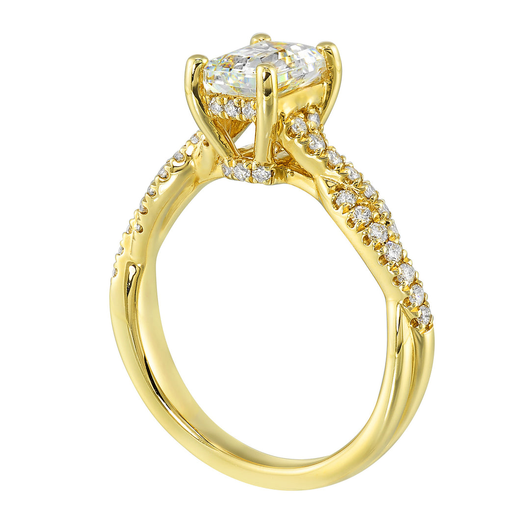 14Kt Yellow Semi Mount 1/3Ctw For 1 1/2Ctw Emerald Cut Center
