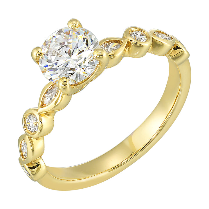 14Kt Yellow Semi Mount 1/4Ctw For 1Ct Round Center