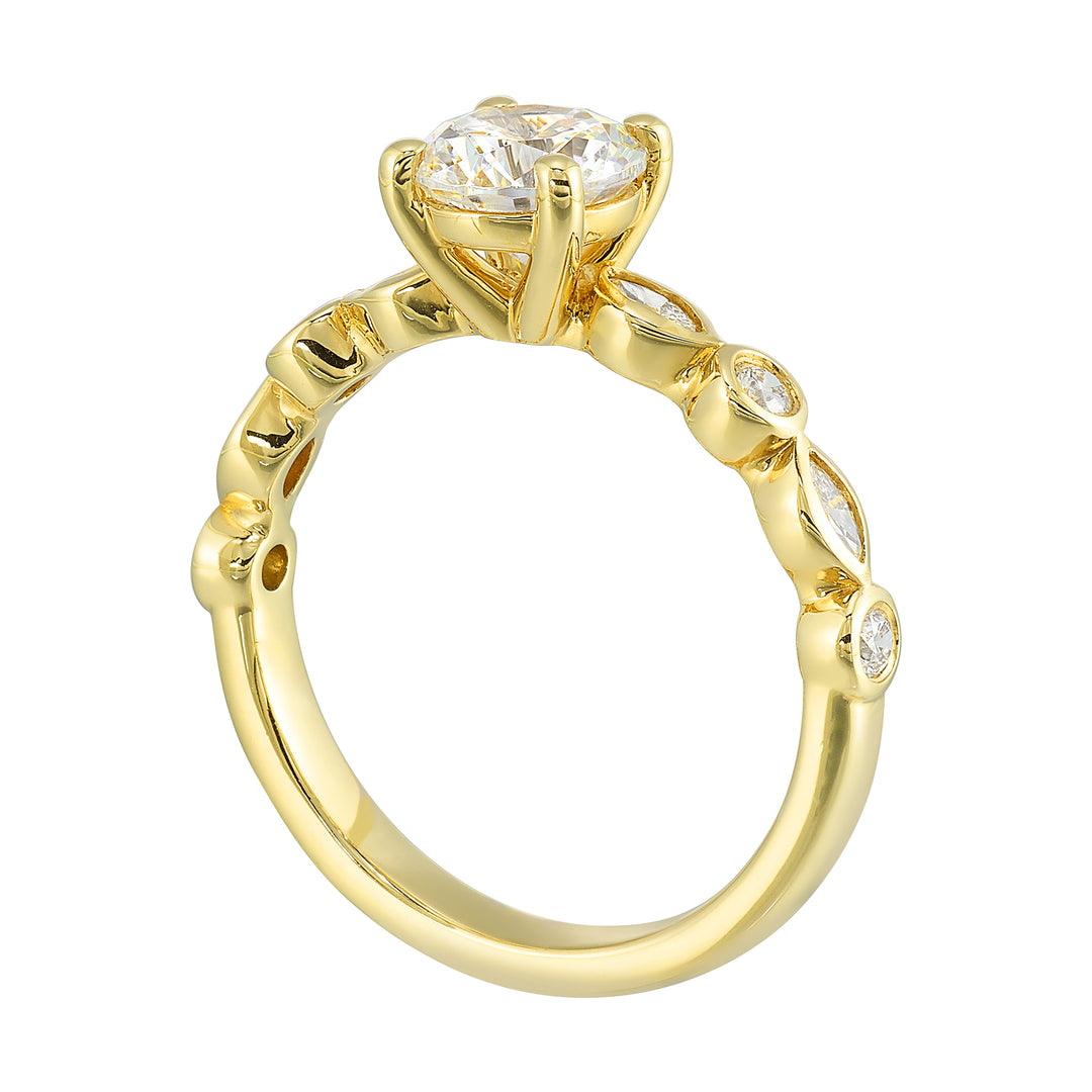14Kt Yellow Semi Mount 1/4Ctw For 1Ct Round Center