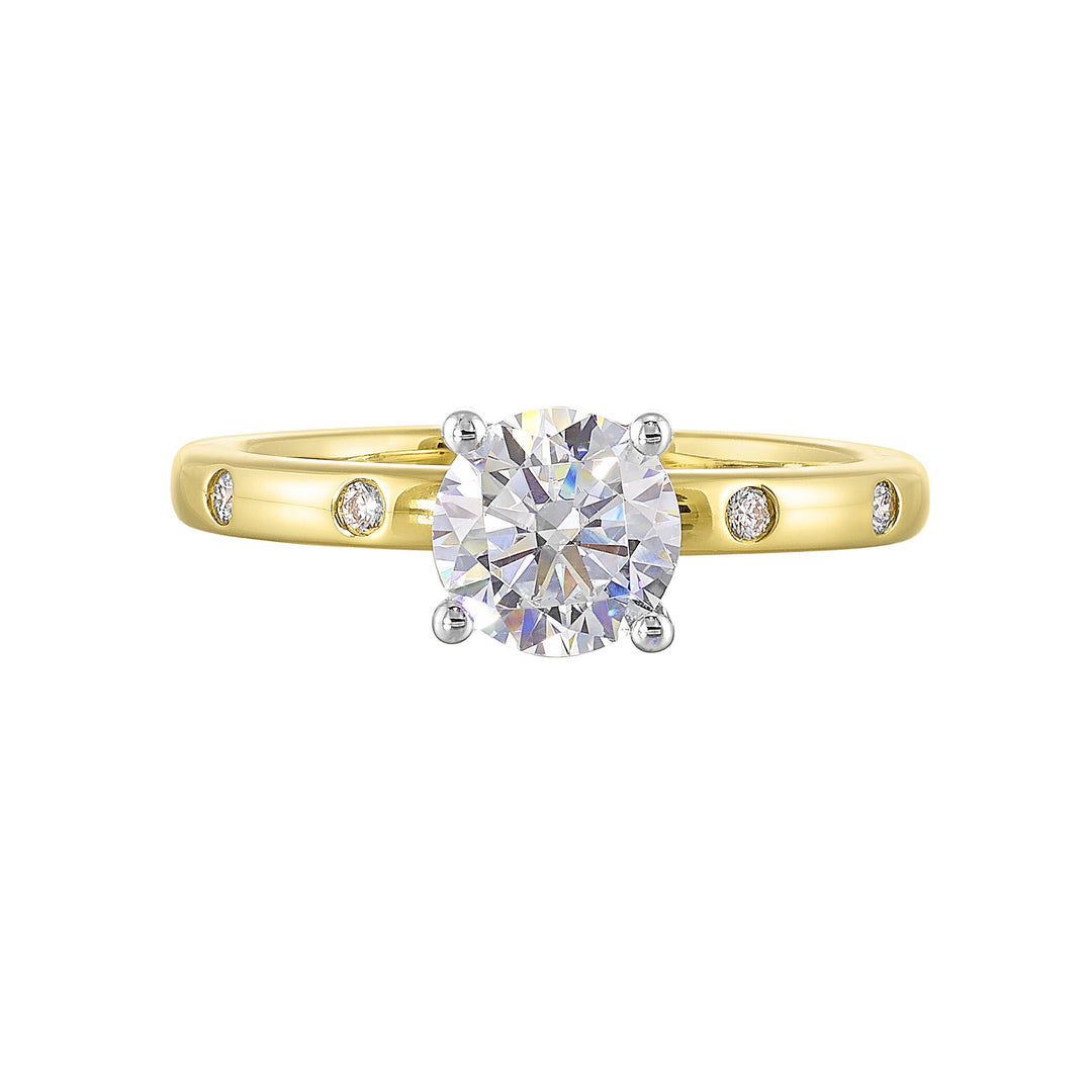 14Kt White Yellow Semi Mount 1/20Ctw For 1Ctw Round Center