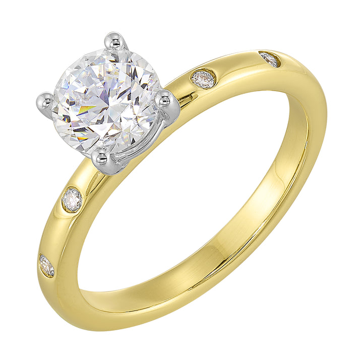 14Kt White Yellow Semi Mount 1/20Ctw For 1Ctw Round Center