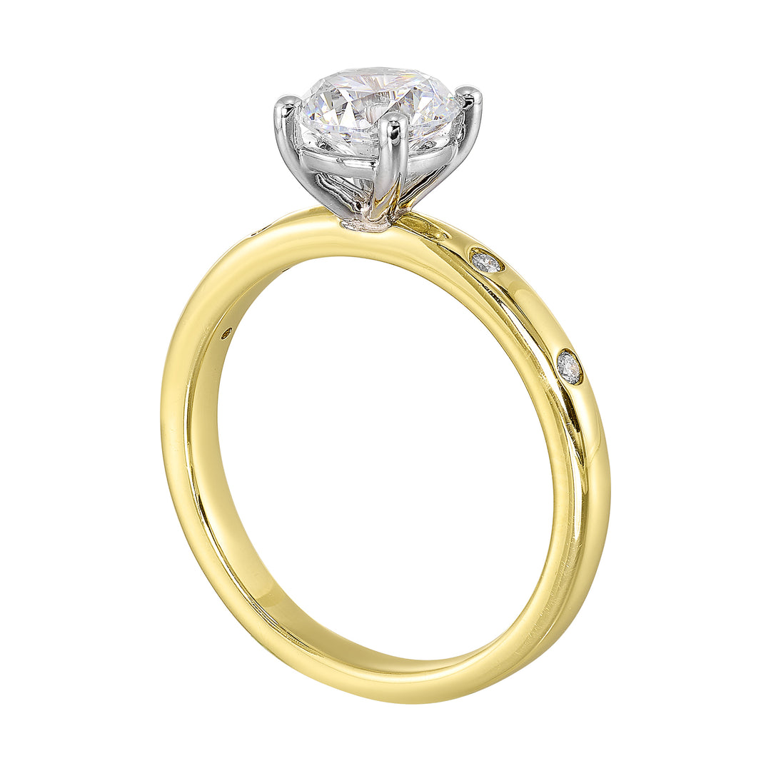14Kt White Yellow Semi Mount 1/20Ctw For 1Ctw Round Center
