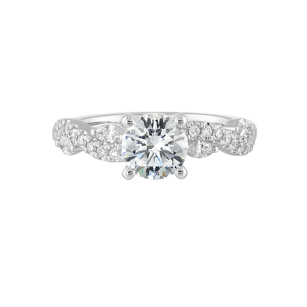 14Kt White Semi Mount 1/3Ctw For 1Ctw Round Center