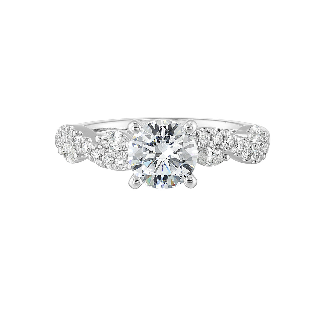 14Kt White Semi Mount 1/3Ctw For 1Ctw Round Center