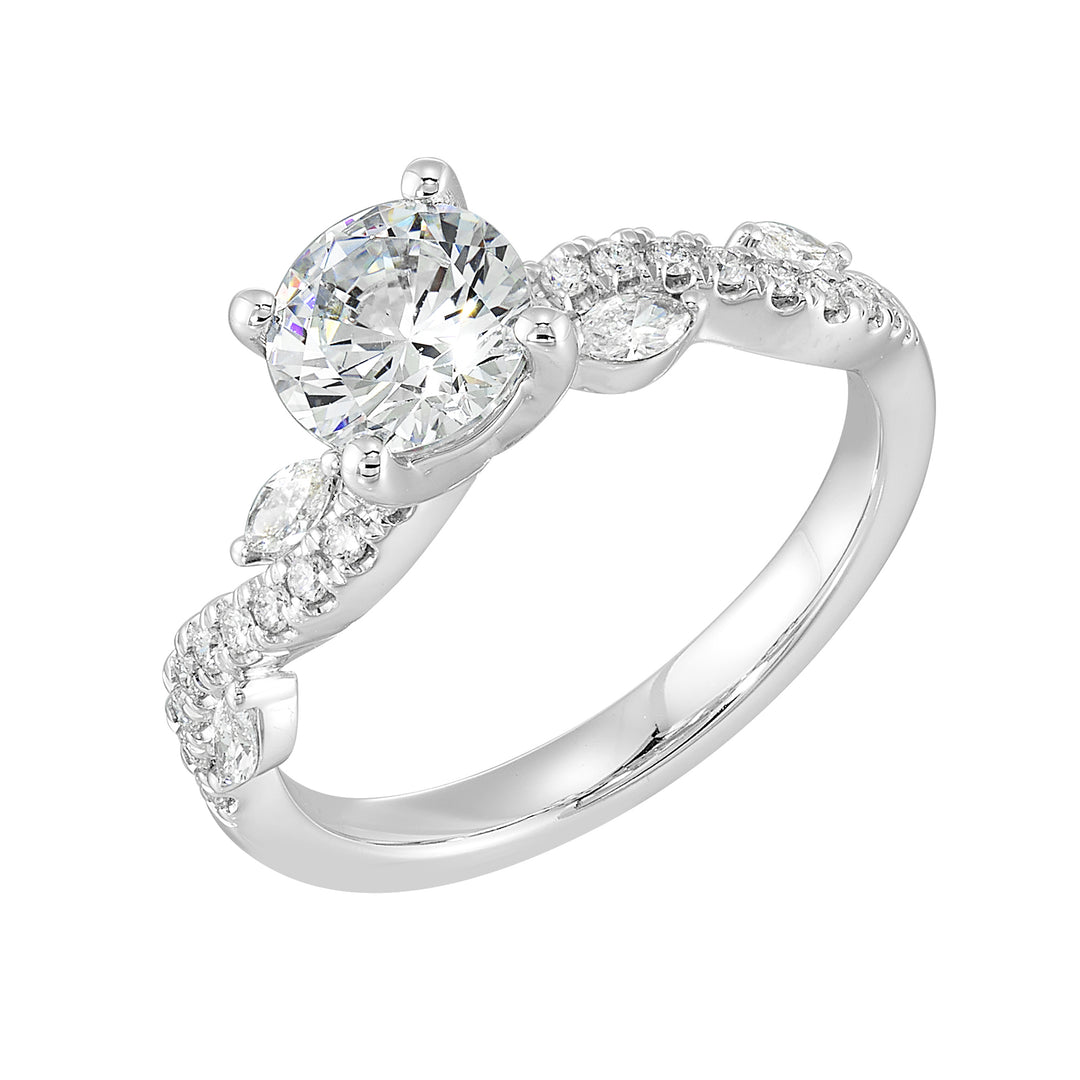 14Kt White Semi Mount 1/3Ctw For 1Ctw Round Center