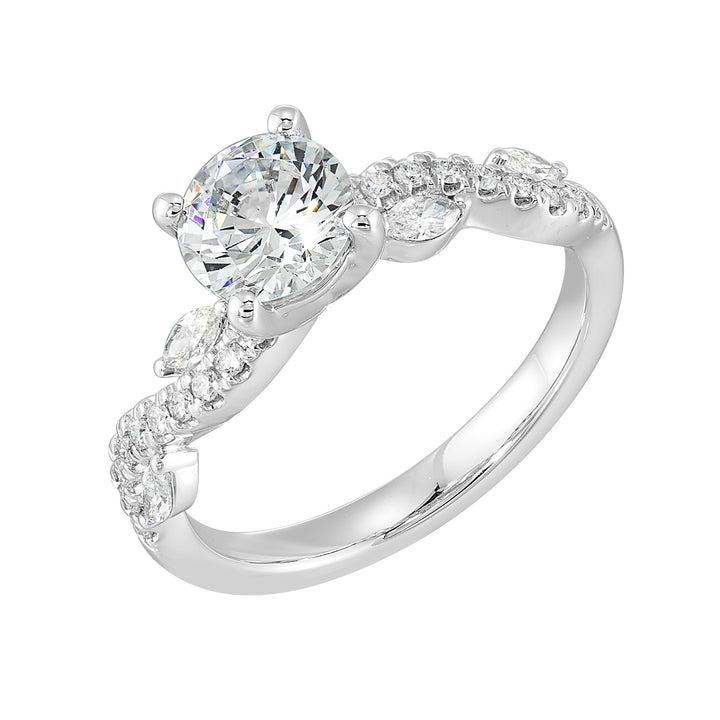 14Kt White Semi Mount 1/3Ctw For 1Ctw Round Center
