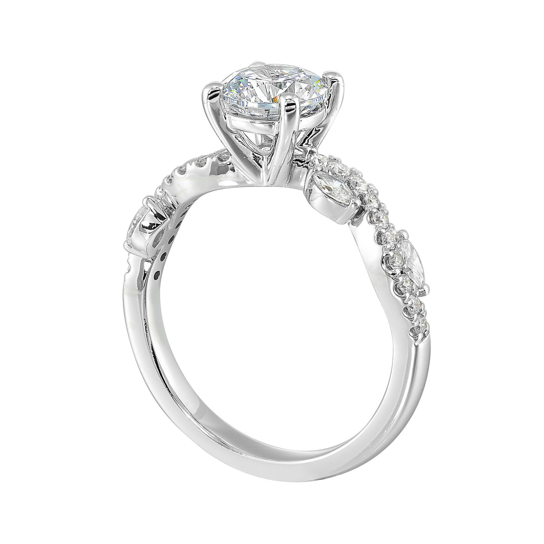 14Kt White Semi Mount 1/3Ctw For 1Ctw Round Center