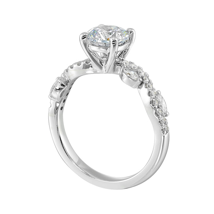 14Kt White Semi Mount 1/3Ctw For 1Ctw Round Center