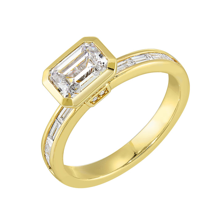 14Kt Yellow Semi Mount 1/2Ctw For 1Ct Emerald Cut Center