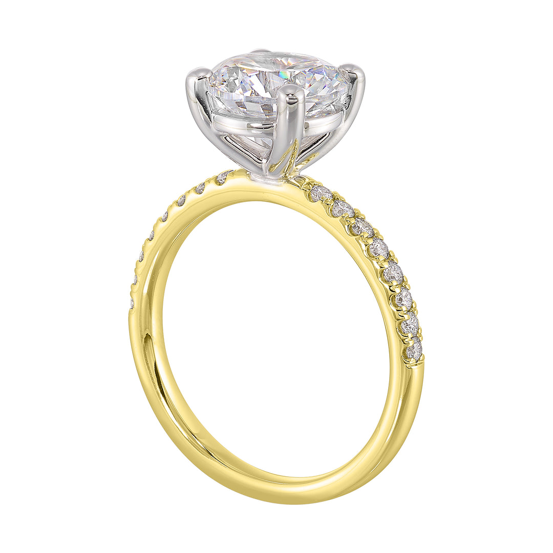 14Kt White Yellow Semi Mount 1/5Ctw For 1Ct Round Center