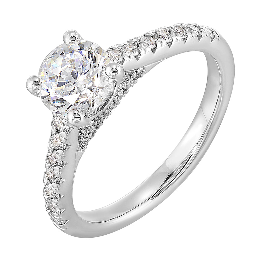 14Kt White Semi Mount 1/3Ctw For 1Ct Round Center