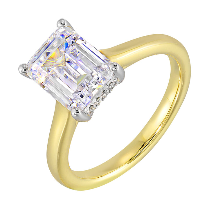 14Kt White Yellow Semi Mount 1/20Ctw For 1Ct Emerald Cut Center