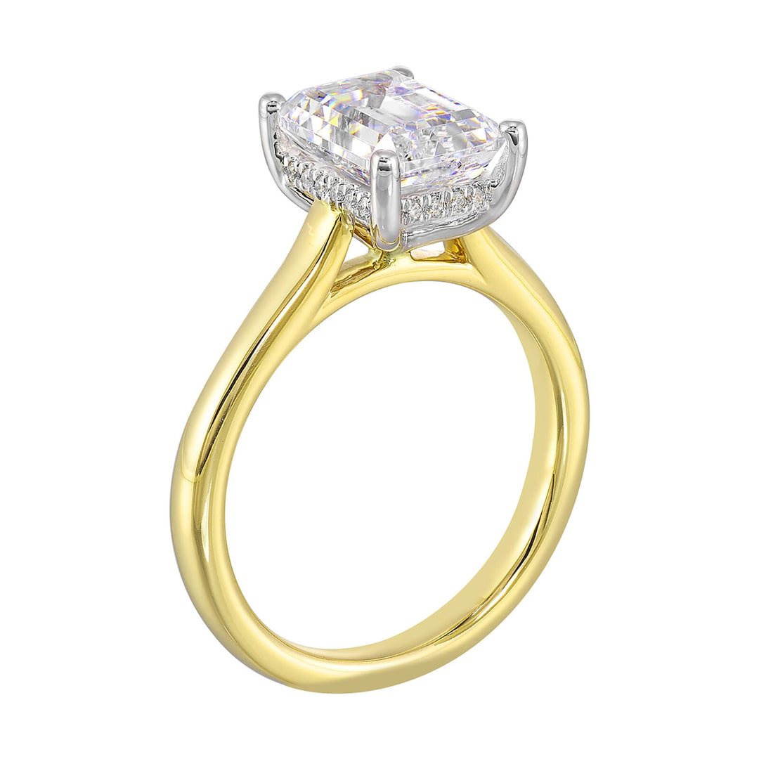 14Kt White Yellow Semi Mount 1/20Ctw For 1Ct Emerald Cut Center