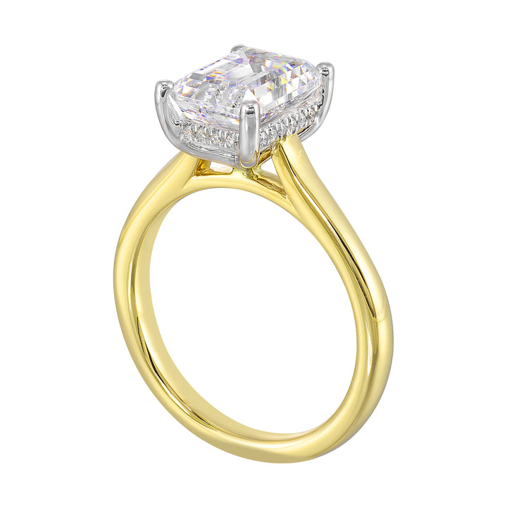 14Kt White Yellow Semi Mount 1/12Ctw For 2 1/2Ct Emerald Cut Center