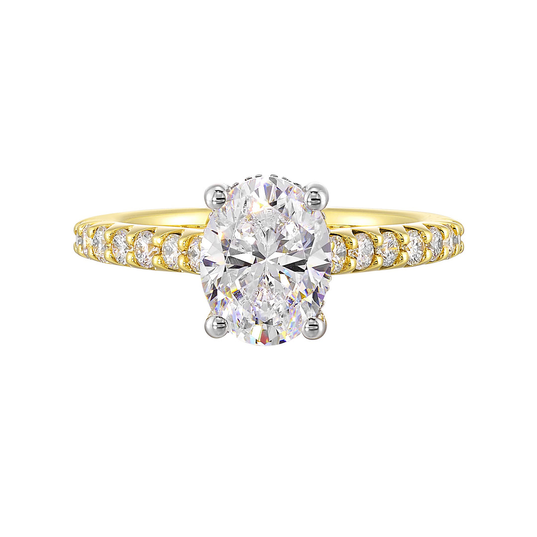 14Kt White Yellow Semi Mount 1/2Ctw For 2Ct Oval Center