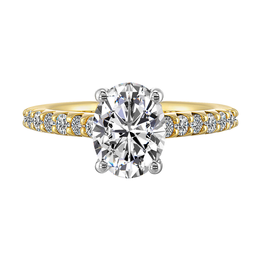 14Kt White Yellow Semi Mount 1/2Ctw For 2Ct Oval Center