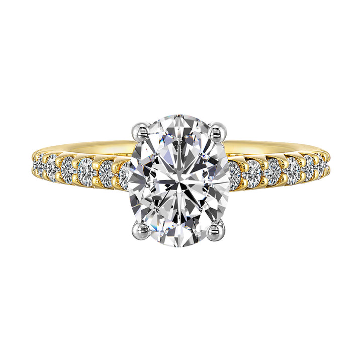 14Kt White Yellow Semi Mount 1/2Ctw For 2Ct Oval Center