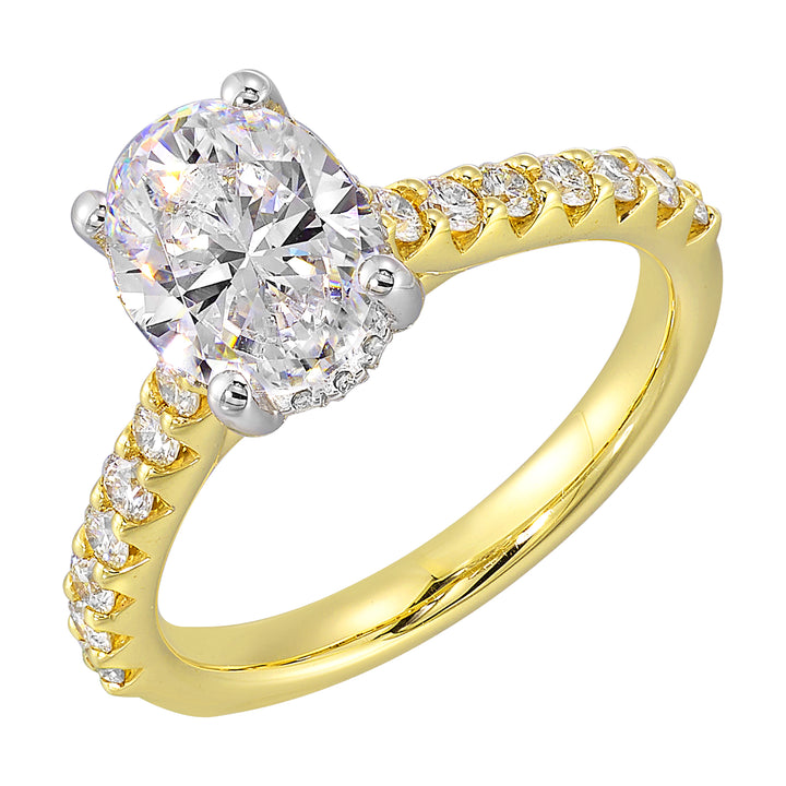 14Kt White Yellow Semi Mount 1/2Ctw For 2Ct Oval Center