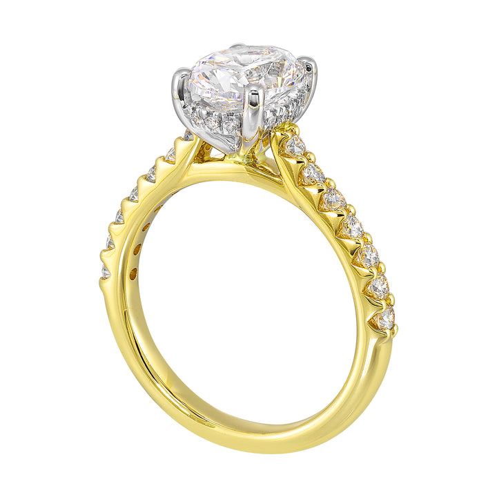 14Kt White Yellow Semi Mount 1/2Ctw For 2Ct Oval Center