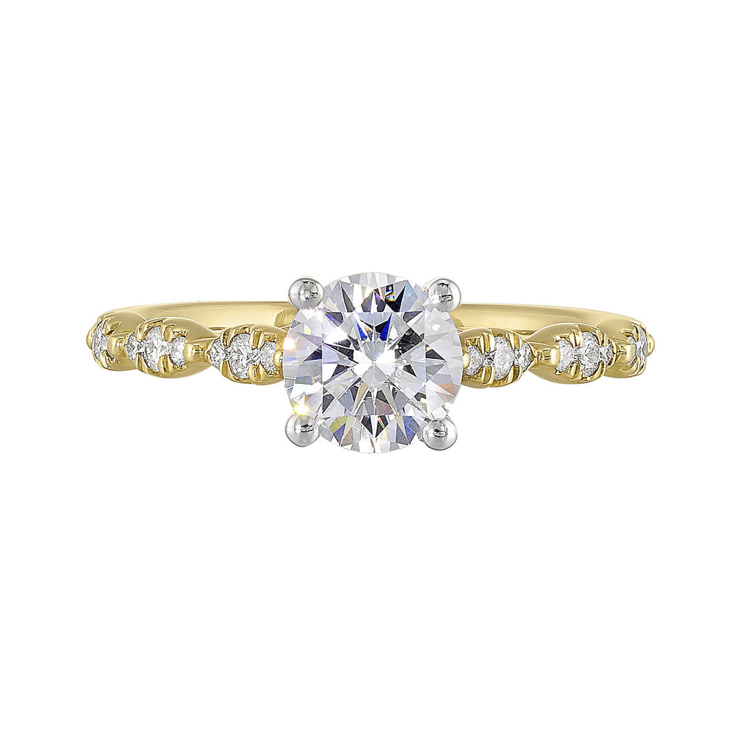 14Kt White Yellow Semi Mount 1/6Ctw For 1Ct Round Center
