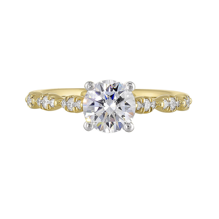 14Kt White Yellow Semi Mount 1/6Ctw For 1Ct Round Center