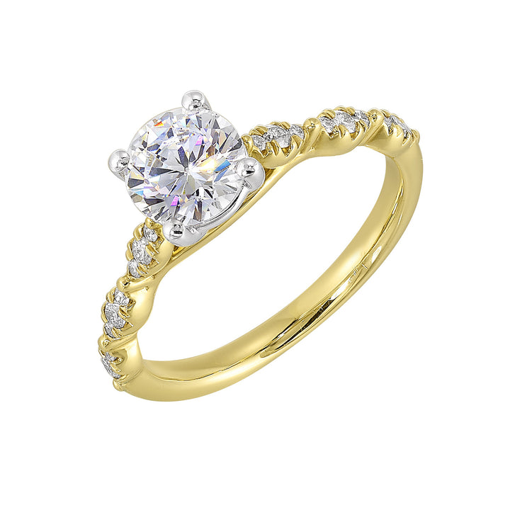 14Kt White Yellow Semi Mount 1/6Ctw For 1Ct Round Center