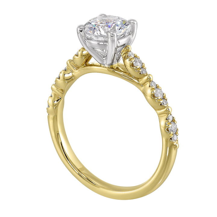 14Kt White Yellow Semi Mount 1/6Ctw For 1Ct Round Center