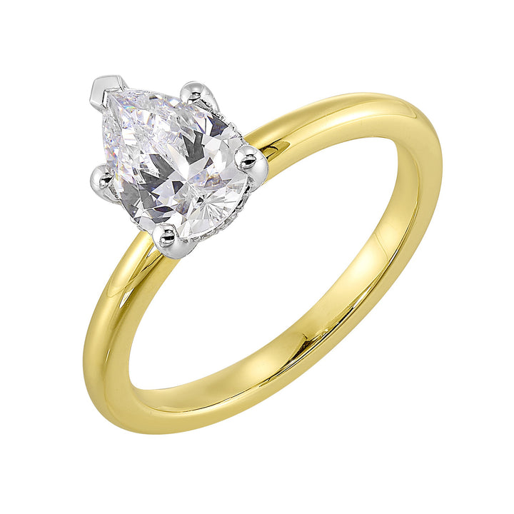 14Kt White Yellow Semi Mount 1/20Ctw For 1 1/2Ct Pear Center