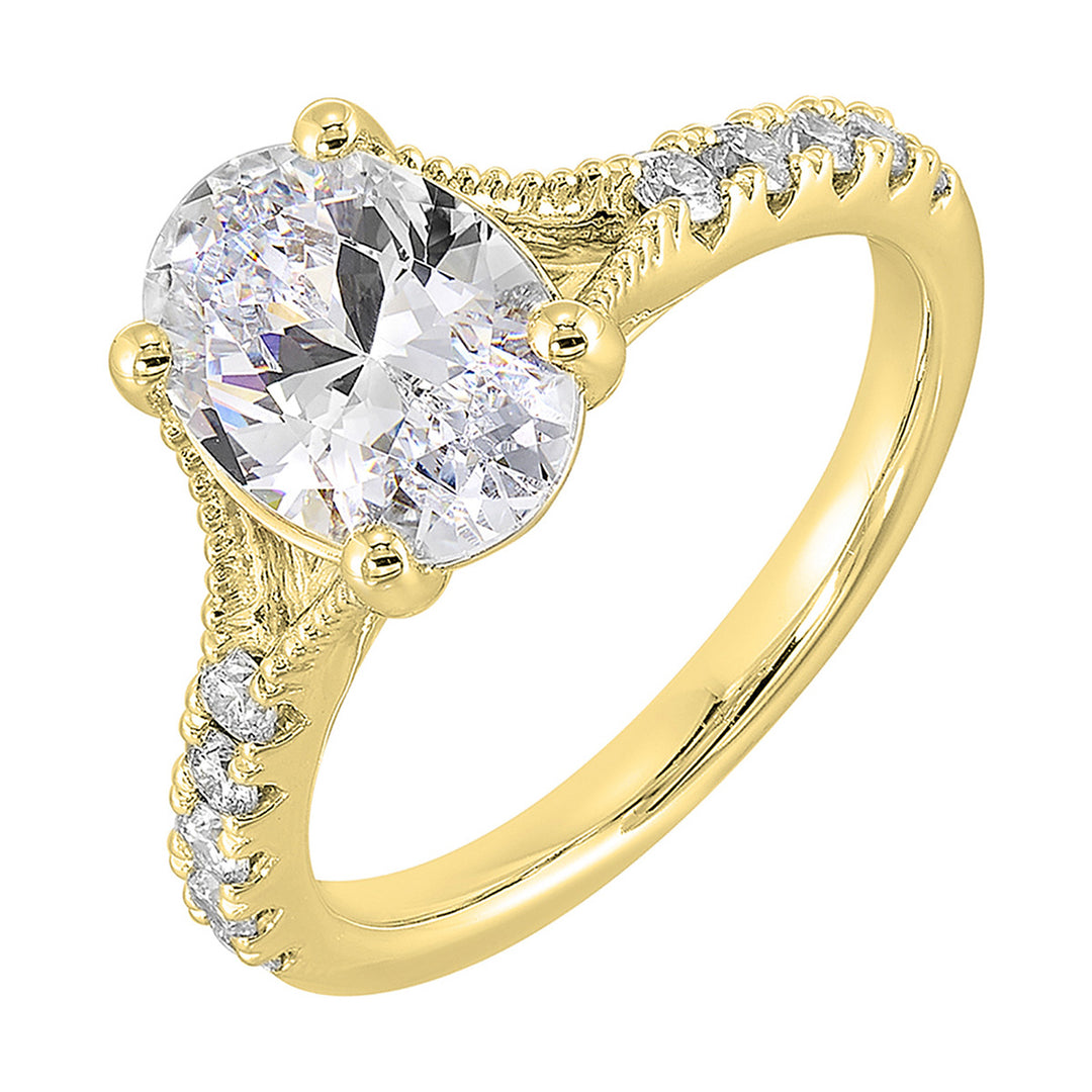 14Kt Yellow Semi Mount 1/3Ctw For 2Ct Oval Center