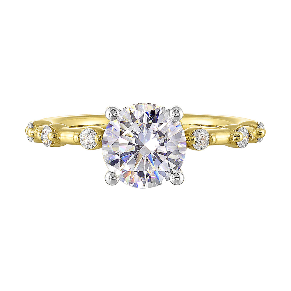 14Kt White Yellow Semi Mount 1/4Ctw For 1Ct Round Center