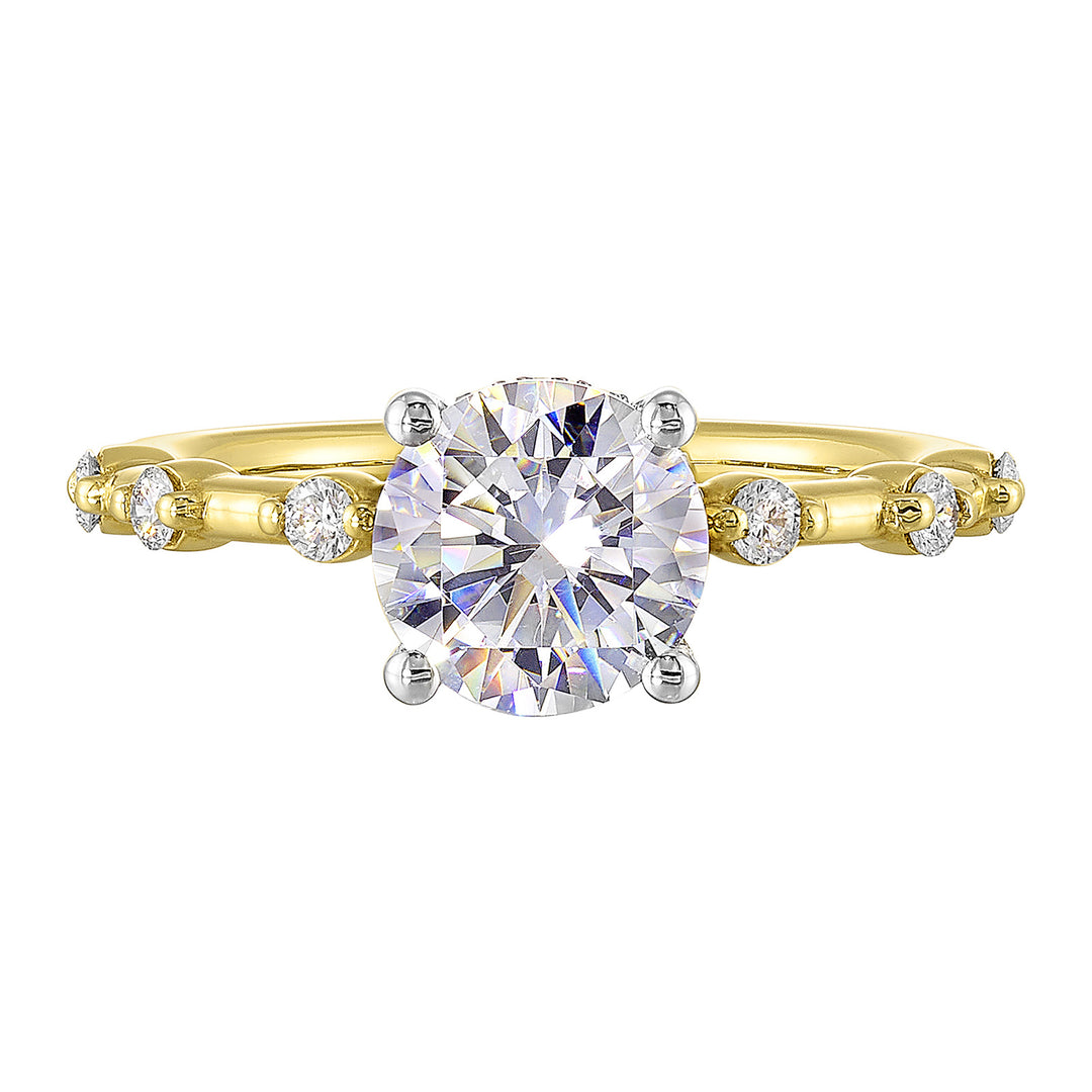 14Kt White Yellow Semi Mount 1/4Ctw For 1 1/2Ct Round Center