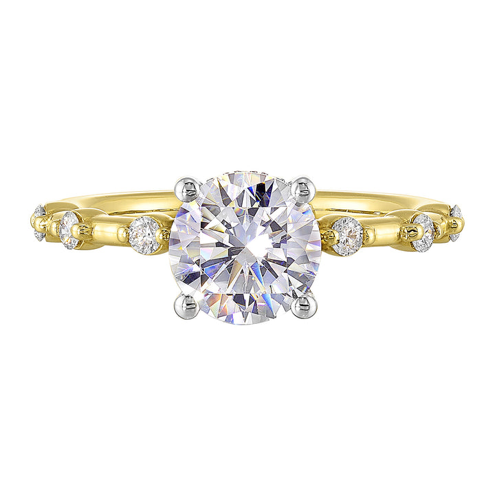 14Kt White Yellow Semi Mount 1/4Ctw For 1 1/2Ct Round Center